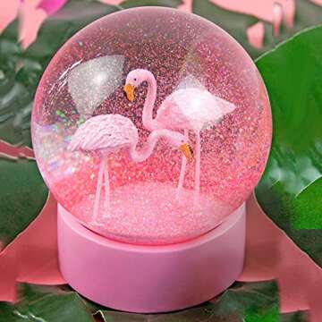 Mingfuxin Snow Globe, Pink Flamingos Snow Globe for Kids, Glitter Glass Snowglobes for Women Girls, Sow Globes Home Office Table Decor Birthday Gift, 100MM Pink Flamingos Christmas Snow Globe