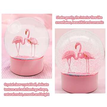 Mingfuxin Snow Globe, Pink Flamingos Snow Globe for Kids, Glitter Glass Snowglobes for Women Girls, Sow Globes Home Office Table Decor Birthday Gift, 100MM Pink Flamingos Christmas Snow Globe