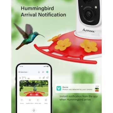 ANAKK Hummingbird Feeder with Camera,1296P HD Night Vision Hummingbird Feeder with Ant Moat, Solar Bird Feeder Outdoor/IP65 Waterproof/AI Intelligent Identification of Hummingbirds