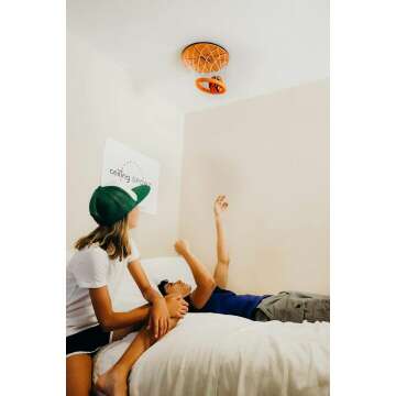 Ceiling Swish: Indoor Mini Basketball Hoop for Kids Toy Game - Includes Basketball Net Backboard and Two Mini Basketballs