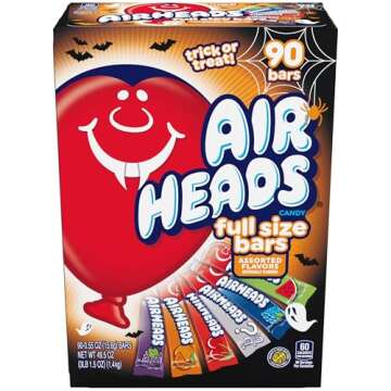 Airheads Candy Bars, Halloween Variety Box, Chewy Full Size Fruit Taffy, Trick or Treat Mega Box, 90 Individually Wrapped Full Size Bars (Packaging May Vary)