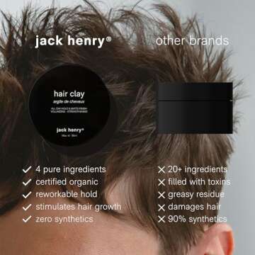 Jack Henry Hair Clay Styling Product, Add Thickness & Texture, 4 Ingredients, 1.6 oz