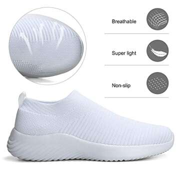 DUOYANGJIASHA Women's Athletic Walking Shoes Fabric Breathable Slip On Sports Tennis Running Mesh Breathable Lightweight Sneakers Gym Shoes White