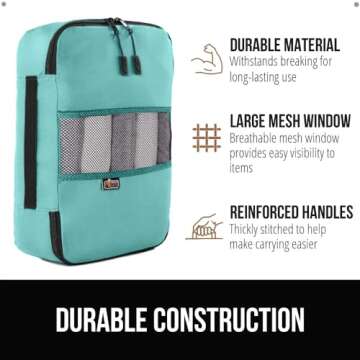 Gorilla Grip 6 Set Packing Cubes, Travel Essentials for Suitcase, Mesh Organizer Bags for Clothes Toiletries Shoes and Laundry Luggage and Carry On Airplane Accessories, Traveling Must Haves Turquoise