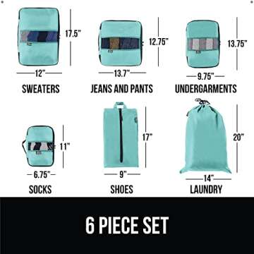 Gorilla Grip 6 Set Packing Cubes, Travel Essentials for Suitcase, Mesh Organizer Bags for Clothes Toiletries Shoes and Laundry Luggage and Carry On Airplane Accessories, Traveling Must Haves Turquoise