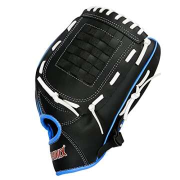 PHINIX Adult Synthetic Leather Baseball Glove Series Gloves Infield Mitts 11.5 Inch -12 Inch (12", Black)