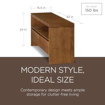 Maven Lane Ada Contemporary Wooden Living Room TV Media Unit Entertainment Center and Television Stand with Shelves in Rustic Refined Brown Finish