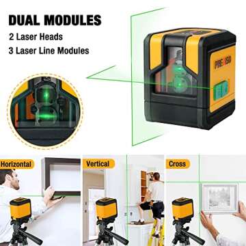 PREXISO Laser Level with Tripod, 100Ft Dual Modules Self Leveling Cross Line Laser Level, Green Line leveler Tool for Floor Tile, Home Renovation, Construction