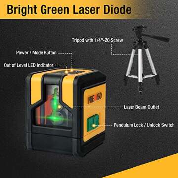 PREXISO Laser Level with Tripod, 100Ft Dual Modules Self Leveling Cross Line Laser Level, Green Line leveler Tool for Floor Tile, Home Renovation, Construction