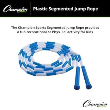 Champion Sports Classic Plastic Segmented Beaded Jump Ropes - Phys. Ed, Gym, Fitness and Recreational Use, 9'L, Blue/White