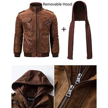 FLAVOR Men's Brown Leather Motorcycle Jacket, Large