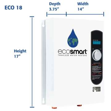 EcoSmart ECO 18 Electric Tankless Water Heater, 18 KW at 240 Volts with Patented Self Modulating Technology , 17 x 14 x 3.5, White