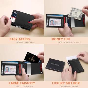 RUNBOX Slim Wallet for Men - Leather RFID Blocking Bifold & Money Clip