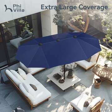 PHI VILLA 13ft Outdoor Market Umbrella Double-Sided Twin Large Patio Umbrella with Crank, Navy Blue