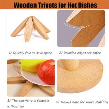 Wooden Trivets for Hot Dishes, Tree Shape Trivet Set, Foldable Kitchen Wooden Trivets, Tree Coaster for Hot Dishes、Pot、Bowl、teapot、hot Pot Holders (4 Piece-Walnut)