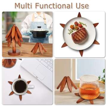 Wooden Trivets for Hot Dishes, Tree Shape Trivet Set, Foldable Kitchen Wooden Trivets, Tree Coaster for Hot Dishes、Pot、Bowl、teapot、hot Pot Holders (4 Piece-Walnut)