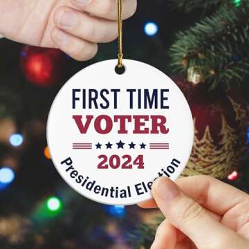 First Time Voter 2024 Presidential Election Ornament – Patriotic Keepsake for First-Time Voters – Ceramic Christmas Decoration Gift for Political Enthusiasts