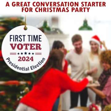 First Time Voter 2024 Presidential Election Ornament – Patriotic Keepsake for First-Time Voters – Ceramic Christmas Decoration Gift for Political Enthusiasts