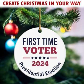 First Time Voter 2024 Presidential Election Ornament – Patriotic Keepsake for First-Time Voters – Ceramic Christmas Decoration Gift for Political Enthusiasts