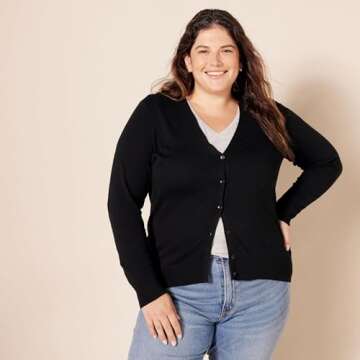 Amazon Essentials Women's Lightweight V-Neck Cardigan Sweater (Available in Plus Size), Black, Medium