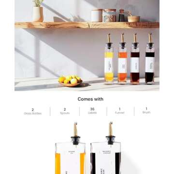 APT 1101 Olive Oil Dispenser for Kitchen, Cooking Oil Dispenser, Oil and Vinegar Dispenser Set, Olive Oil Bottle, Soy sauce dispenser, coffee syrup bottles with stainless steel pourers - 2 pcs, Gold