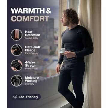 Thermajohn Men's Fleece Lined Thermal Underwear Set - Cold Weather Comfort