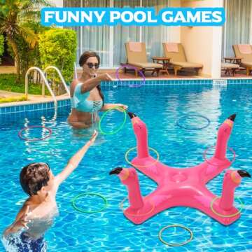 Uniqhia Inflatable Pool Ring Toss Games Toys, Floating Shark Flamingo Swimming Pool Ring with 6Pcs Rings, Swimming Pool Games for Kids Adults Summer Pool Party