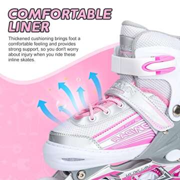 Kuxuan Skates Inline Skates for Women Girls, Adjustable Womens Skates with Light up Wheels, Fun Illuminating for Kids and Adult Female (Peach&Gray, Large-Youth & Women)