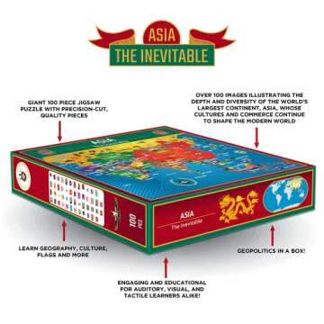 Asia Map Puzzle – Map of Asia – Jigsaw Puzzle-Educational History – 100 Piece Puzzles –The Inevitable Continent – Geography Puzzle – China | India | Russia | Japan | Philippines | Thailand