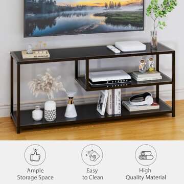 HOME BI TV Stand for 50 55 Inch TV, Entertainment Center with Storage, Wood TV Console for Living Room, TV Cabinet with Metal Frame, Black