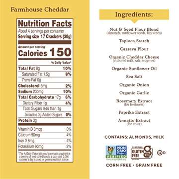 Simple Mills Almond Flour Crackers, Farmhouse Cheddar - Gluten Free, Healthy Snacks, 4.25 Ounce (Pack of 1)