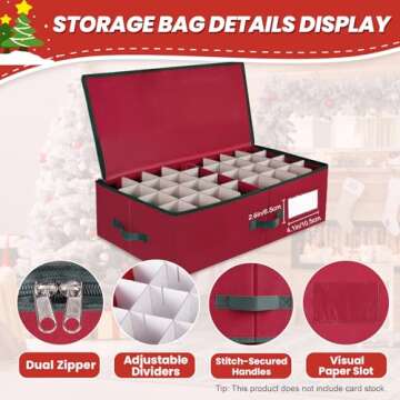 BlessedSeason Christmas Ornament Storage Box Fit Balls (36 PCS 4’’ & 64 PCS 3”) with Adjustable Dividers, Cube Storage Containers Organizer *1, Stackable Storage Bins Dual Zipper, Handles, Visual Slot