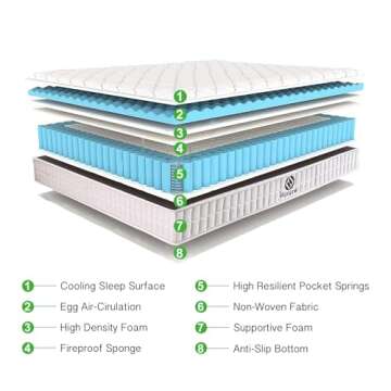 HUTURE BEDDING Queen Mattress, 12 inch Medium Firm Hybrid Queen Mattresses in a Box, Memory Foam Mattress with Pocket Springs, Pressure Relief & Motion Isolation, CertiPUR-US Certified