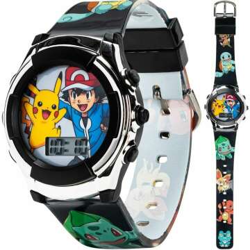 Accutime Pokemon Kids Digital Watch - Pikachu & Ash, Fun LCD Display Gift