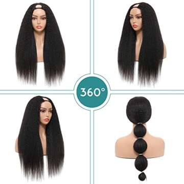 U Part Wig Human Hair Kinky Straight Human Hair Wigs, 22 inch Half Wig Italian Upart Human Hair Wigs for Black Women Upgraded U Shape Clip in Wigs Yaki Straight