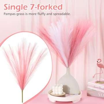 SeptCat 9 Pcs 17" Pampas Grass Pink White Decor Faux Dried Fluffy Fake Small Light Pink Pompas Artificial Pompous Short Stems Bouquet Flower Vase Filler Home Wedding Room Wall Decoration