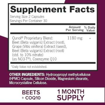 Qunol Blood Pressure Support, 3 in 1 Beets + CoQ10 + Grape Seed Extract, Beet Root Capsules That Supports Healthy Blood Circulation & Heart Healthy Energy, 60 Count (Pack of 1)