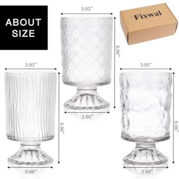 Fixwal Vases for Flowers Set of 3 Vintage Glass Vase for Centerpieces, Embossed Base Vases for Wedding Decoration (H:7" D:4"), Ribbed Glass Containers for Organization for Home Decor