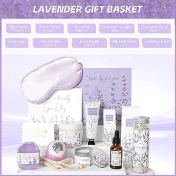 Lavender Spa Gifts Set, 11 Pcs Bath Gift Set for Women, Relaxing Spa Gifts, Bath Spa Gift Basket for Women, Self Care Gifts, Care Package, Home Spa Products, Birthday Gifts for Women, Lavender Gifts