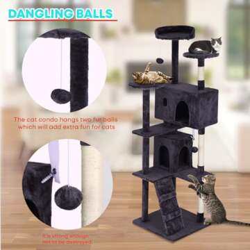 FDW Cat Tree 70in Cat Tower Multi-Level Durable Cat Scratching Post & Cozy Fun Cat Jumping Platform Space Saving Cat Condo Pet Play House for Indoor Cats,Ashy