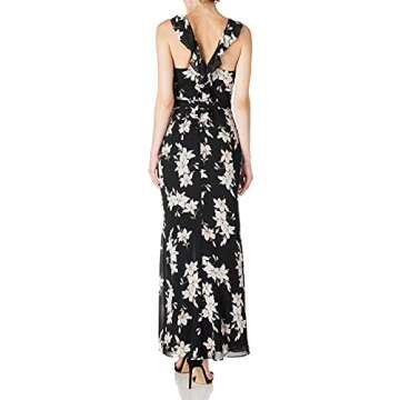 Social Graces Women's Vintage V-Neck Midi Dress with Ruffle Sleeve 2 Black Floral