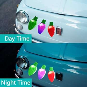 72PCS Christmas Car Refrigerator Decorations - 24 Reflective Bulb Light Shaped Magnets 48 Magnetic Wires Ornaments Set Xmas Holiday Cute Decor