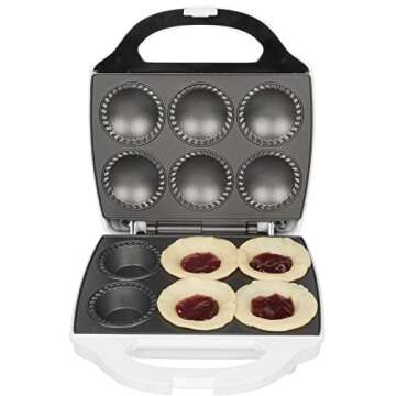 Mini Pie & Quiche Maker- Nonstick Baker Cooks 6 Small Quiches or Pies in Minutes- Dough Cutting Circle Easy Dough Measurement- Better than Pie Tins, Pans- Everyday Baking or Dessert Gift for Her