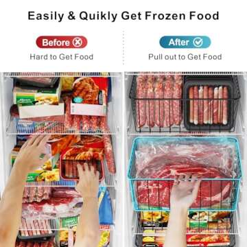 iSPECLE Upright Freezer Organizer - 4 Pack Small Freezer Basket for 5/6 / 6.5/6.8/7 cu.ft Freezer Easy Sort Food & No More Fall off, Freezer Bins for Upright Freezer Allow Air Circulation, Black