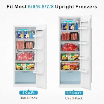 iSPECLE Upright Freezer Organizer - 4 Pack Small Freezer Basket for 5/6 / 6.5/6.8/7 cu.ft Freezer Easy Sort Food & No More Fall off, Freezer Bins for Upright Freezer Allow Air Circulation, Black