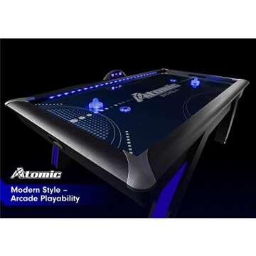 Atomic 90” Indiglo LED Light UP Arcade Air Powered Hockey Table - Includes Light Up Pucks and Pushers, Grey