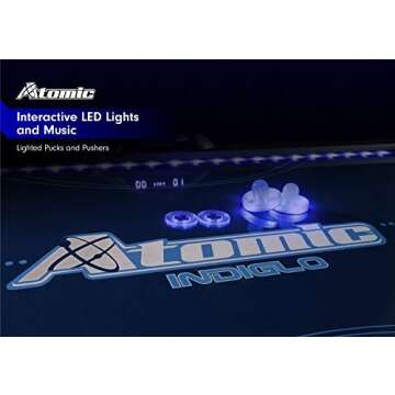 Atomic 90” Indiglo LED Light UP Arcade Air Powered Hockey Table - Includes Light Up Pucks and Pushers, Grey