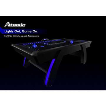 Atomic 90” Indiglo LED Light UP Arcade Air Powered Hockey Table - Includes Light Up Pucks and Pushers, Grey