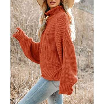 Saodimallsu Womens Turtleneck Oversized Sweaters Batwing Long Sleeve Pullover Loose Chunky Knit Jumper Brick Red