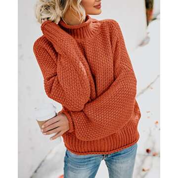 Saodimallsu Womens Turtleneck Oversized Sweaters Batwing Long Sleeve Pullover Loose Chunky Knit Jumper Brick Red